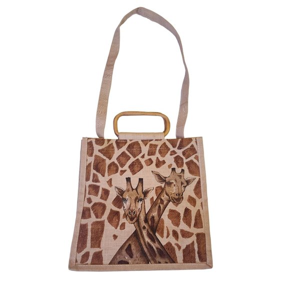 Giraffe Tote with wooden handle and strap - Picture 12 of 16